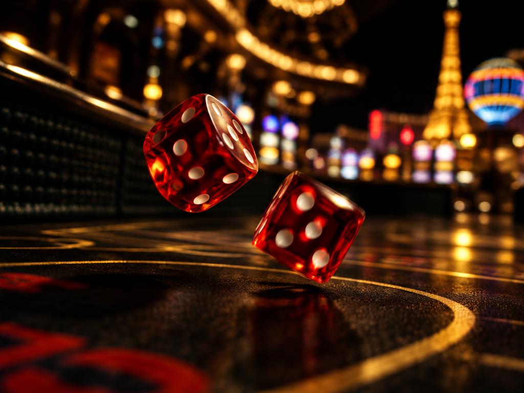 Piros dobókockák egy craps asztal felett